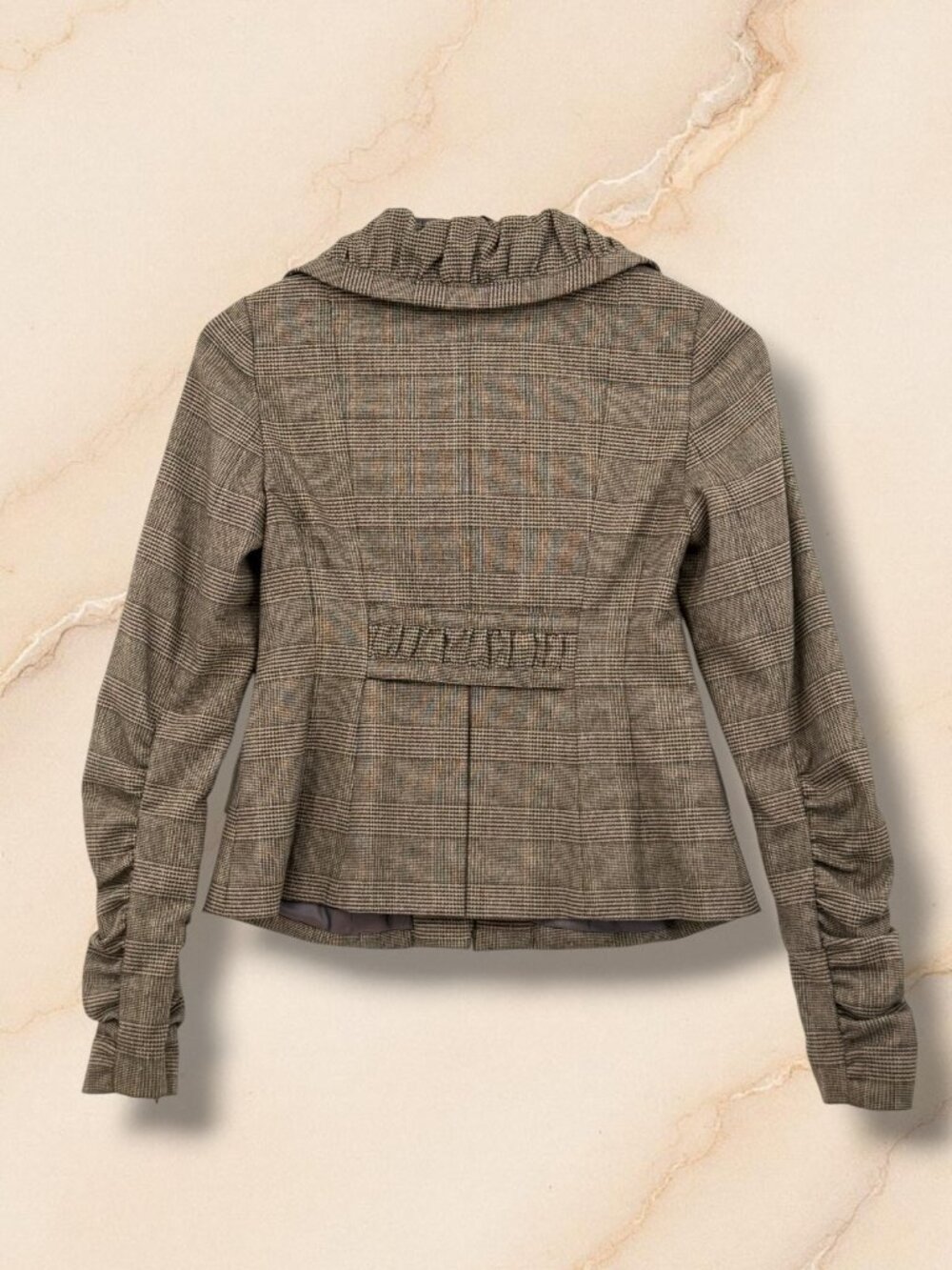 Nanette Lepore Brown Tweed Ruched Silk-Lined‎ Blazer 2 - Picture 4 of 6